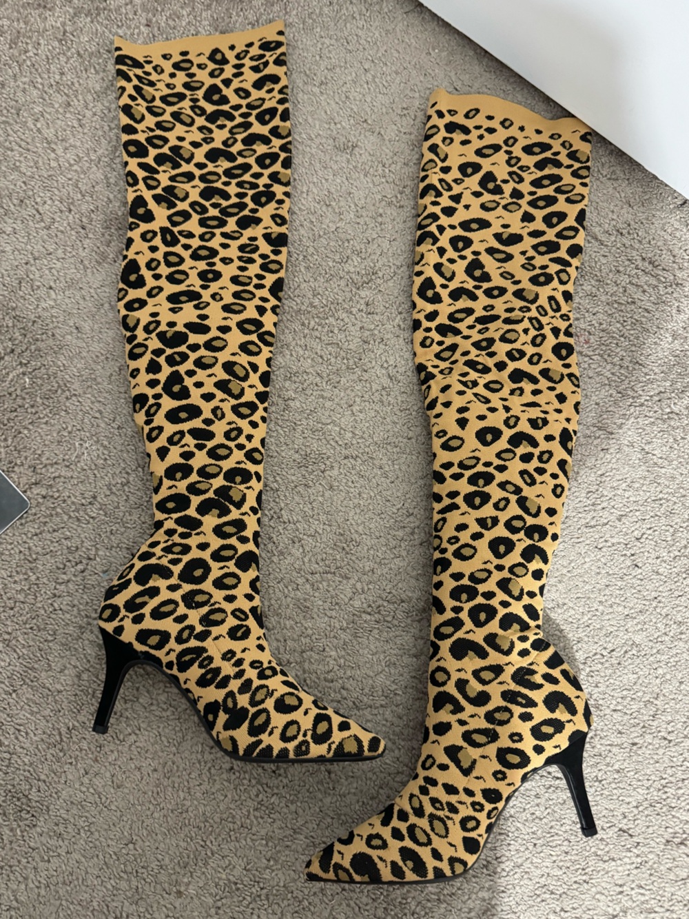 Cool I.N.C. Size 6.5 tan black leopard print fabric over the knee Briella boots